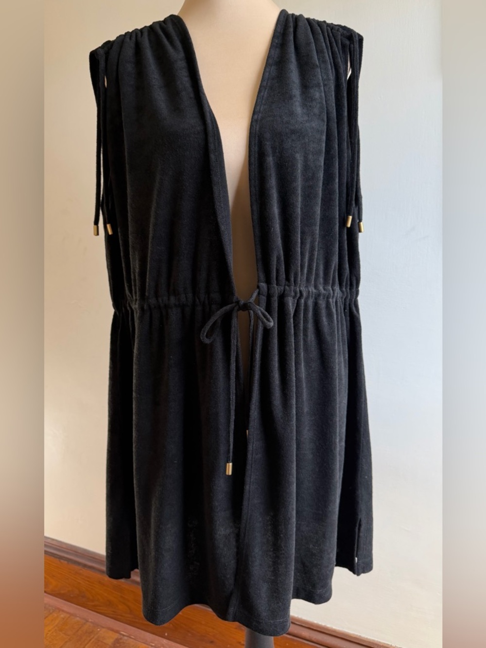 NWT Jantzen Black Sleeveless Cover Up Dress M Beach Resort Swim Tie Waist